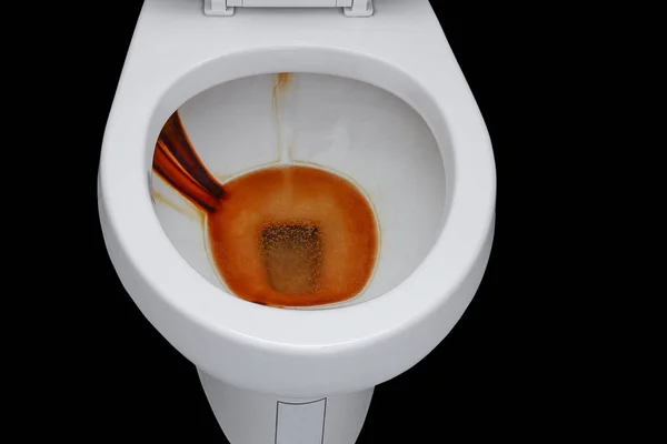Toalettstolen Rostig Smutsvatten Offentliga Isolerade Svart Bakgrund Och Urklippsbana — Stockfoto