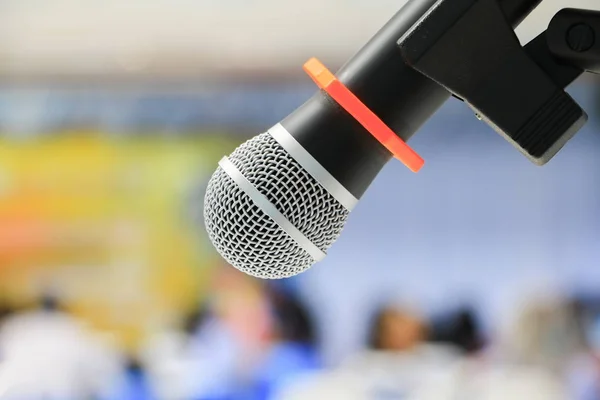 Microfono Close Sala Conferenze Selezionare Messa Fuoco Con Profondità Campo — Foto Stock