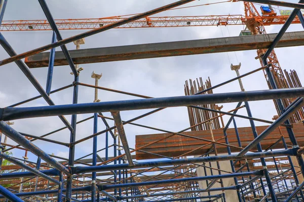 Construção Obras Andaimes Local Trabalho — Fotografia de Stock