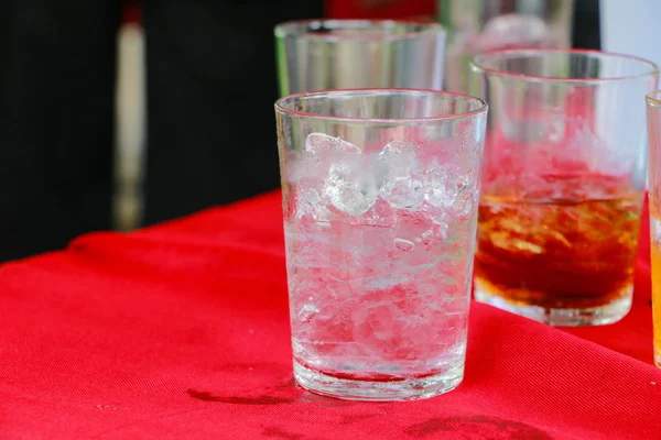 Glass Ice Table Red Fabric — Stock Photo, Image