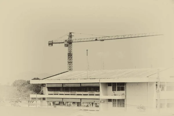 Guindaste Canteiro Obras Imagem Tom Vintage — Fotografia de Stock