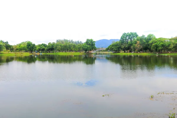 Wasserspiegelung Landschaft Öffentlichen Park Auf Weißem Hintergrund — Stockfoto