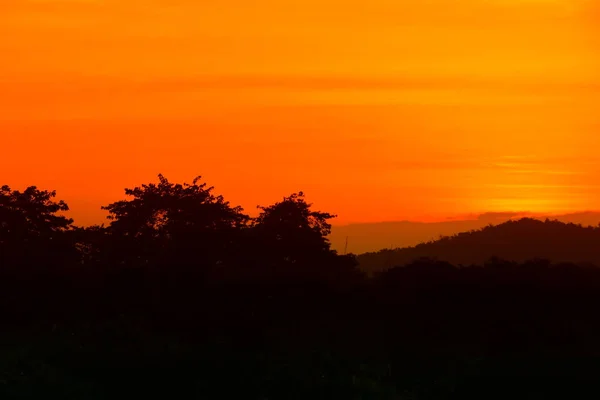 Renkli Gökyüzü Manzarada Twilight Saat Ağaç Günbatımı Güzel Siluet Dağ — Stok fotoğraf