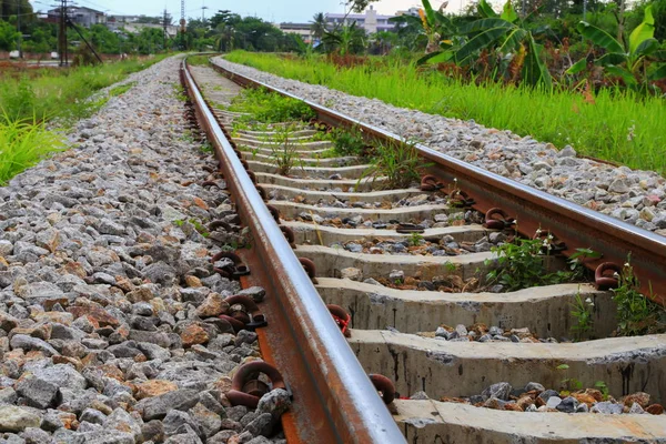 Railway Track Length Gravel Train Transportation Select Focus Shallow Depth — Stock Photo, Image