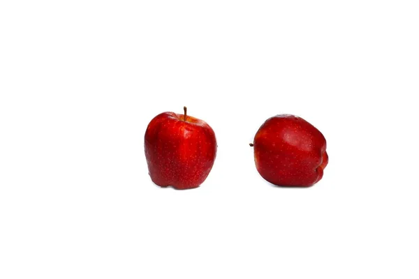 Pomme Rouge Deux Goutte Goutte Eau Sur Fond Blanc Avec — Photo
