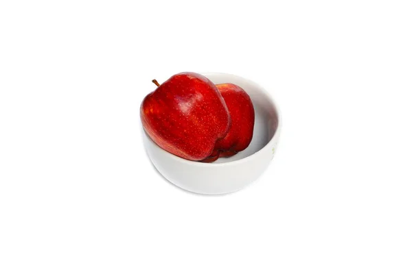 Apfelrot Zwei Schüssel Und Wassertropfen Auf Weißem Hintergrund — Stockfoto