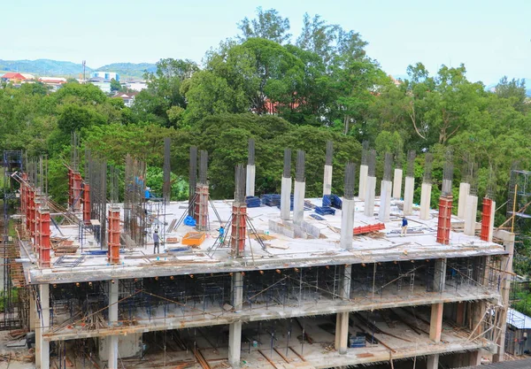 Equipe Construção Trabalhador Que Trabalha Edifício Alto Solo Comercial Local — Fotografia de Stock