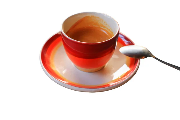 Taza Café Rojo Rayado Sobre Fondo Blanco — Foto de Stock