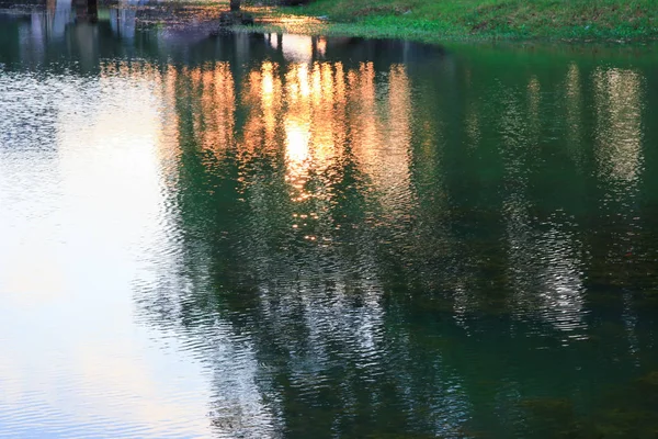 Reflet Rivière Ombre Arbre Dans Eau Magnifique Coucher Soleil Nature — Photo