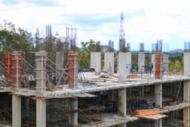 yüksek zemin konut sitesi çalışma alanı'ndaki bina inşaat işçi grubunda bulanıklık