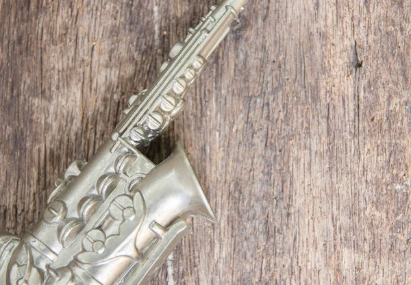 Saxofon Pro Zdobí Staré Zavřít Vinobraní Dřevěné Pozadí Kopií Prostoru — Stock fotografie