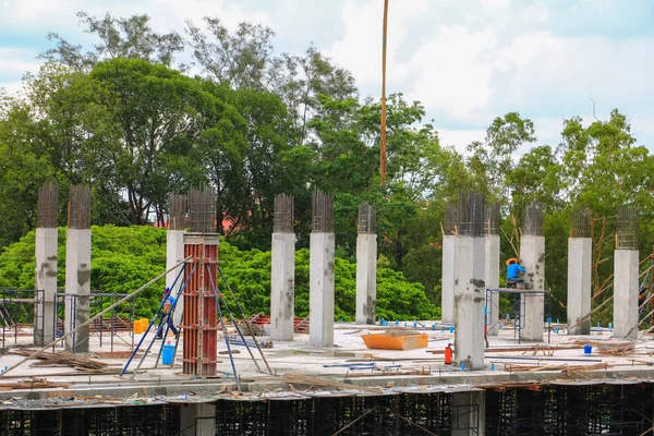 Construction Laborer Team Working High Ground Building Commercial Site Workplace — Stock Photo, Image