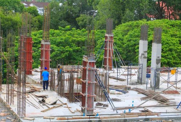 Equipe Trabalhadores Construção Civil Que Trabalha Local Trabalho Comercial Edifício — Fotografia de Stock