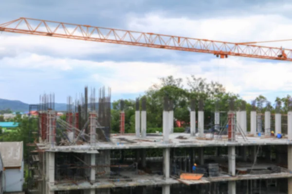 Blur Construction Laborer Team Working Crane High Ground Building Housing — Stock Photo, Image