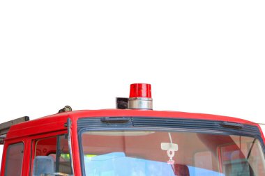 Yangın kamyon kırmızı ve beyaz arka plan ve kırpma yolu izole siren