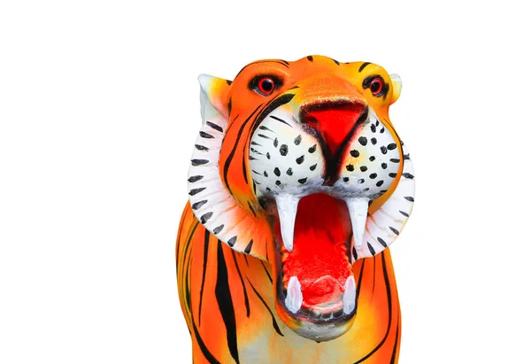 tiger statue at open mouth beautiful isolated on white background  and clipping path