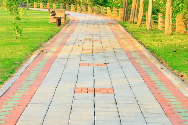 Kamenný blok chůze cesta ve veřejném parku s slunce lehký tón — Stock fotografie
