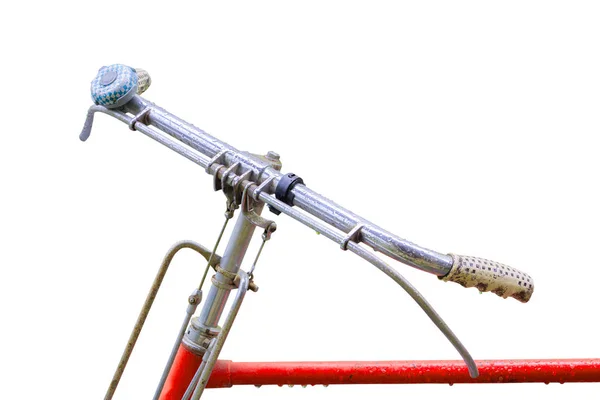 Maniglia bicicletta vintage rossa e goccia acqua isolata su bianco — Foto Stock