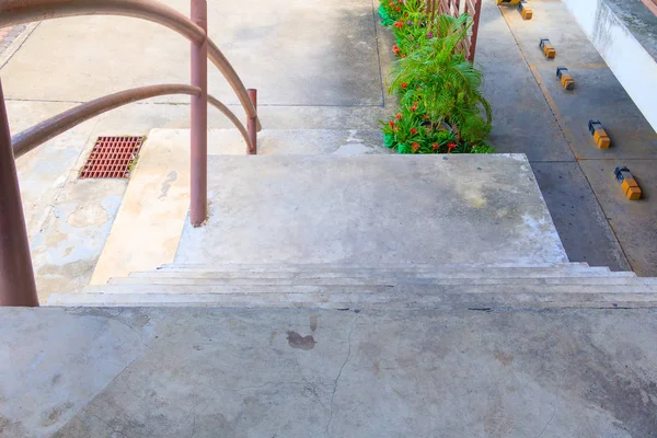Old stair cement walkway down outside the building public — Stock Photo, Image