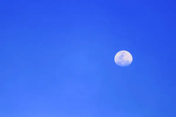 Lua bonita no céu azul com espaço de cópia para texto — Fotografia de Stock