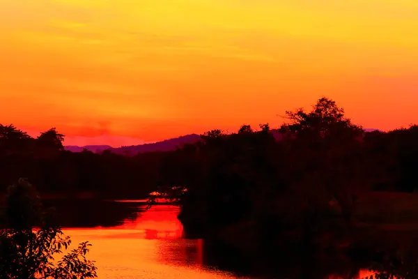 Ağaç güzel günbatımı manzara renkli siluet — Stok fotoğraf