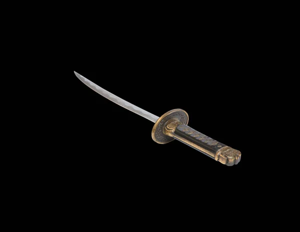 Meč ocelové nože samuraj starověké izolované na černém pozadí — Stock fotografie