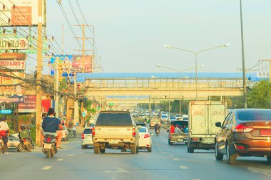 Bangkok, Tayland Haziran 1-2018: trafik yoğun Zafer Anıtı reçel başlar