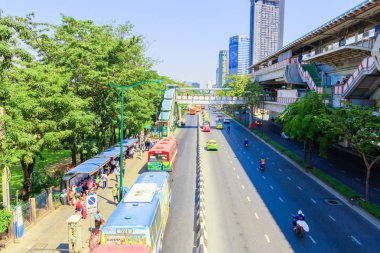 Bangkok, Tayland Haziran 1-2018: trafik yoğun Zafer Anıtı reçel başlar