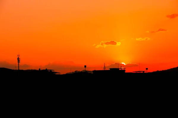 Sunset beautiful colorful landscape in blue sky evening nature — Stock Photo, Image