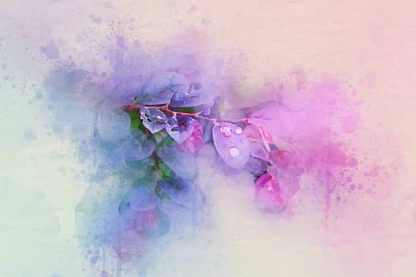 수채화 잎 보라색 무늬 일러스트 아트 디자인 배경 빈티지 스타일 — 스톡 사진