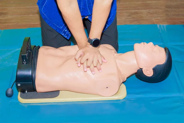 hand student Heart pump with medical dummy on CPR, in emergency refresher training