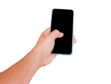 boş ekranlı el ele akıllı telefon. Beyaz arka planda yalıtılmış