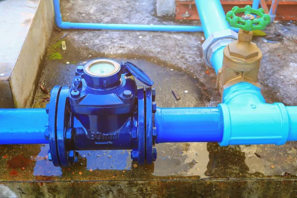 Water Meters  plumbing joint steel tap have repair pipe — Stock Photo, Image