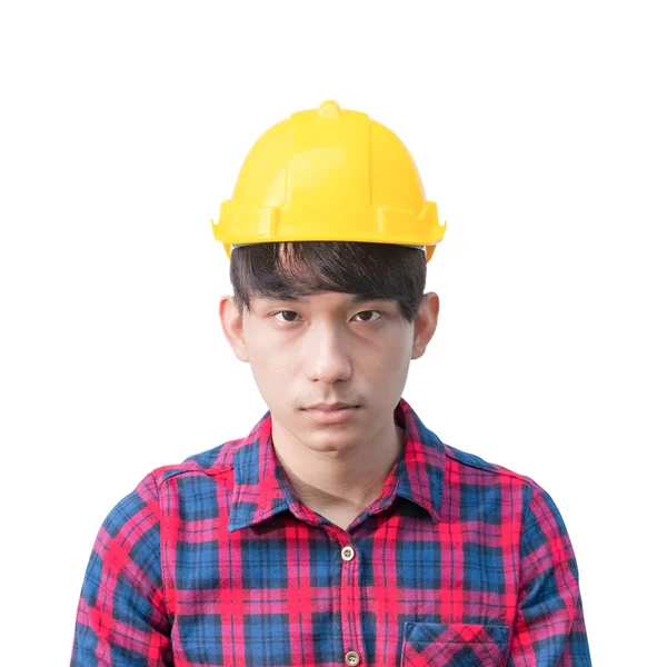 Construcción de ingeniería y uso de plástico casco de seguridad amarillo sobre fondo blanco — Foto de Stock