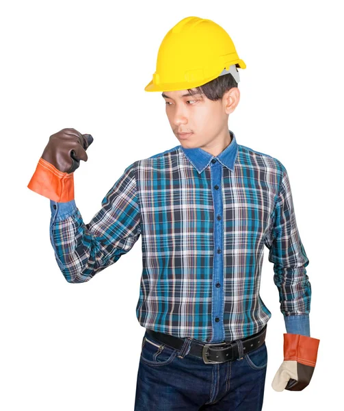 Инженерная рука с символом кулака на белом фоне — стоковое фото