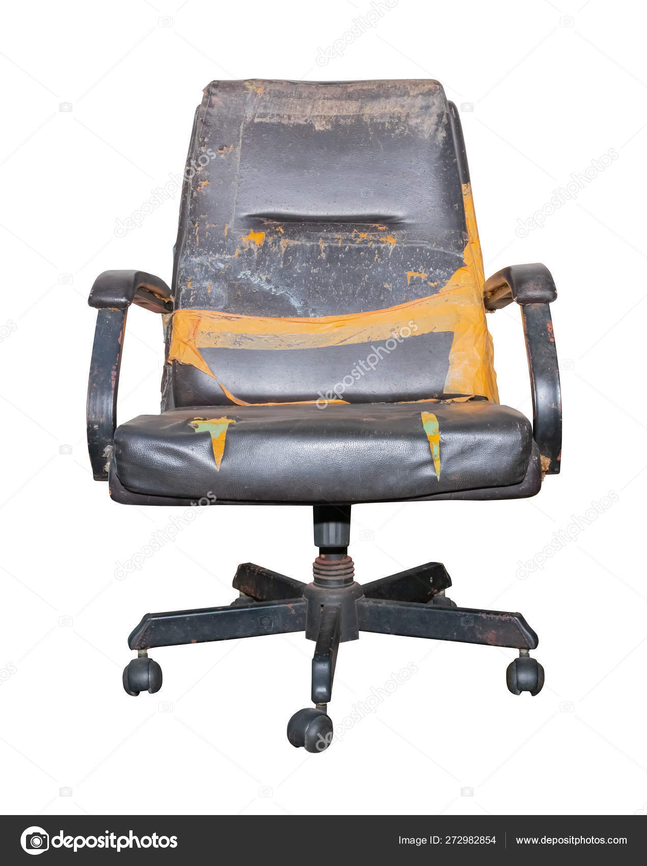 Black Office Chair old damage leather and dirty isolated on white  background — Stock Photo © Pramot #272982854, image size:1270x1700