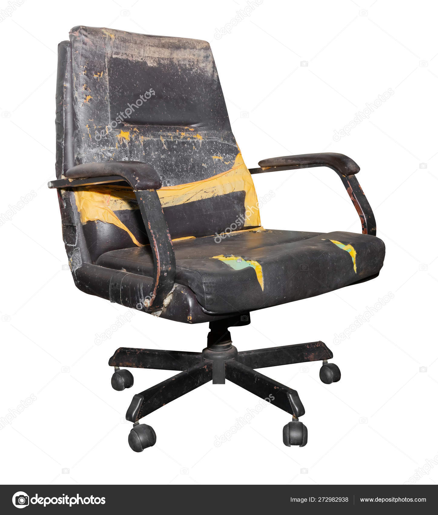 Black Office Chair old damage leather and dirty isolated on white background  Stock Photo by ©Pramot 272982938