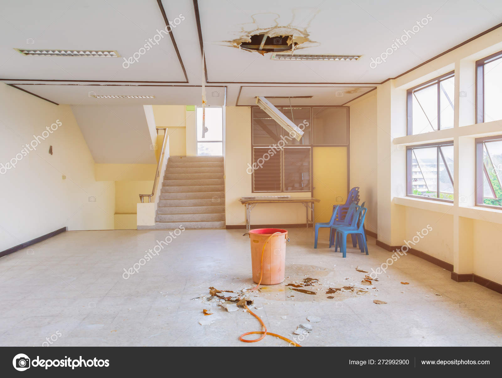 Water Leak Drop In Red Tank Interior Office Building In From