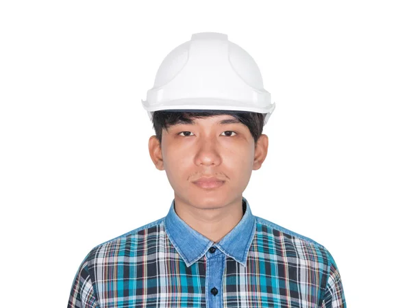 Construção Engenheiro Desgaste Plástico Capacete Segurança Branco Fundo Branco — Fotografia de Stock