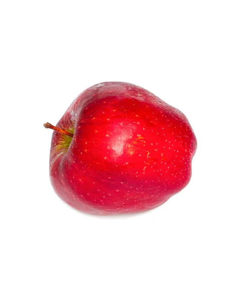 Apple red och vatten dropp på vit bakgrund — Stockfoto