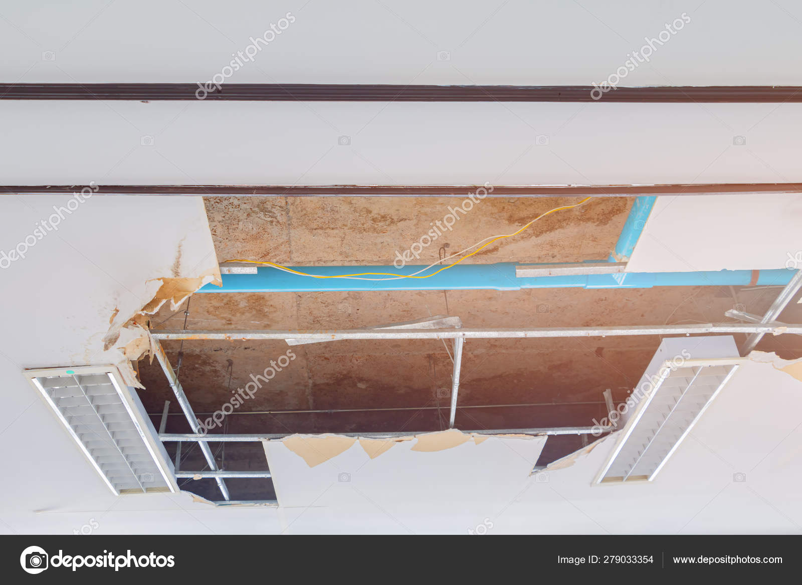 Repair Leak Water Pipe In Under Gypsum Ceiling Interior