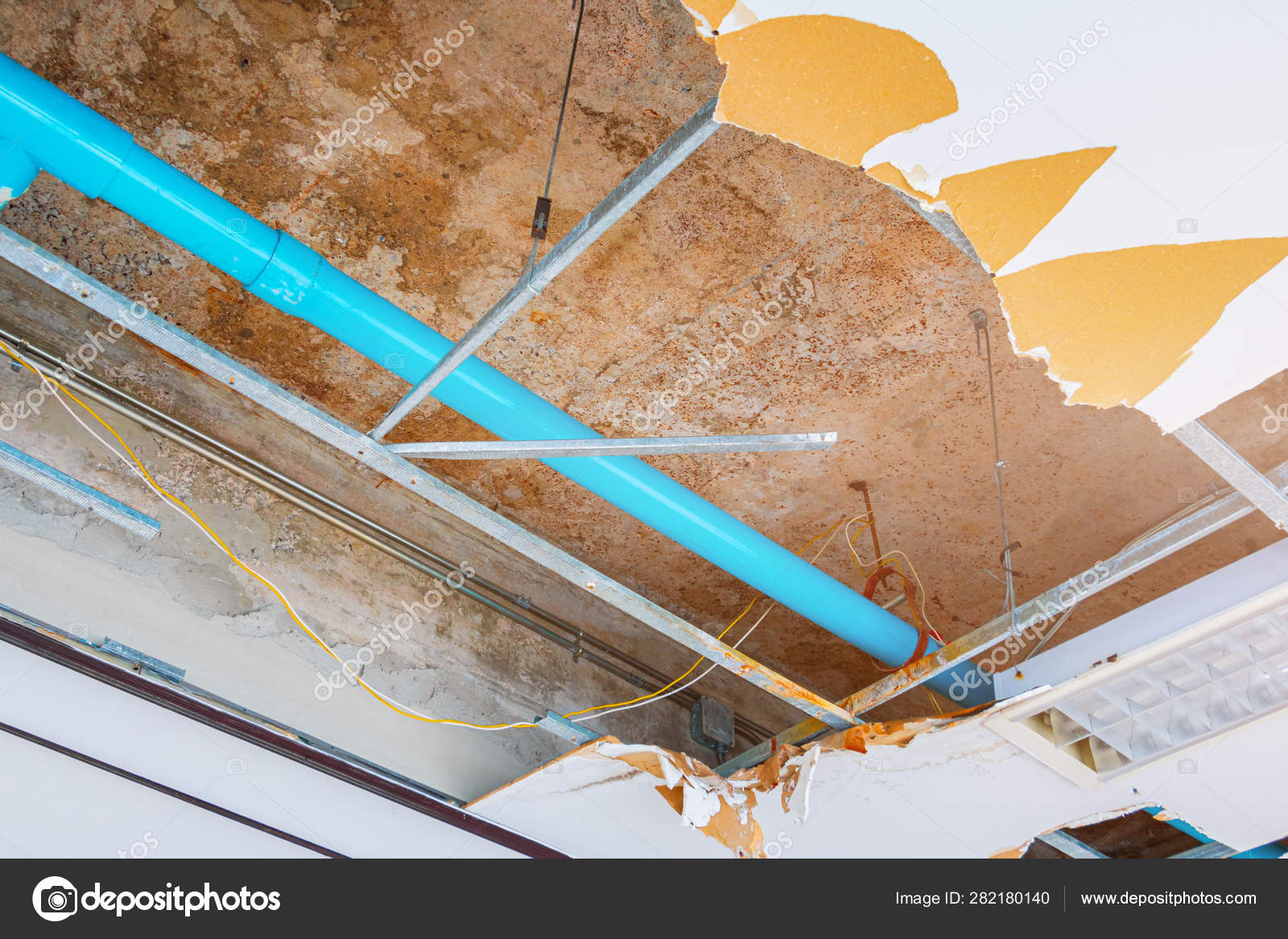 Repair Leak Water Pipe In Under Gypsum Ceiling Interior