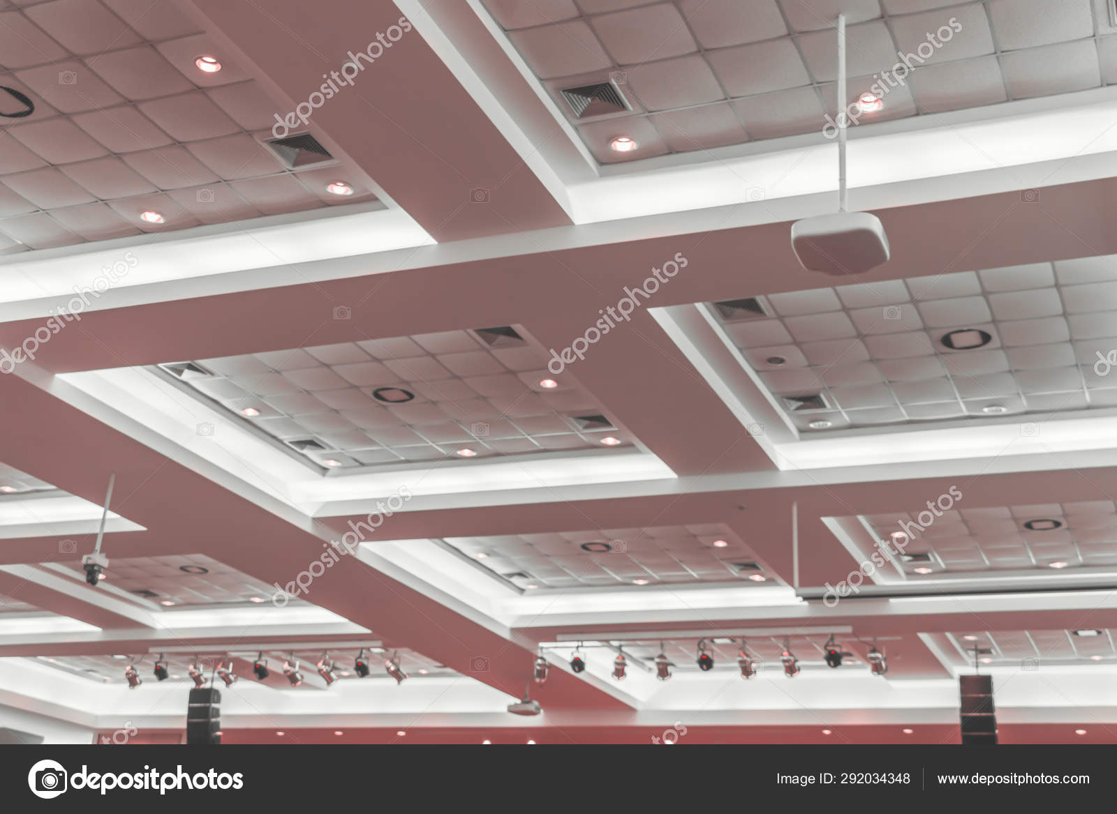 Ceiling Gypsum In Meeting Room Dark Of Business Interior