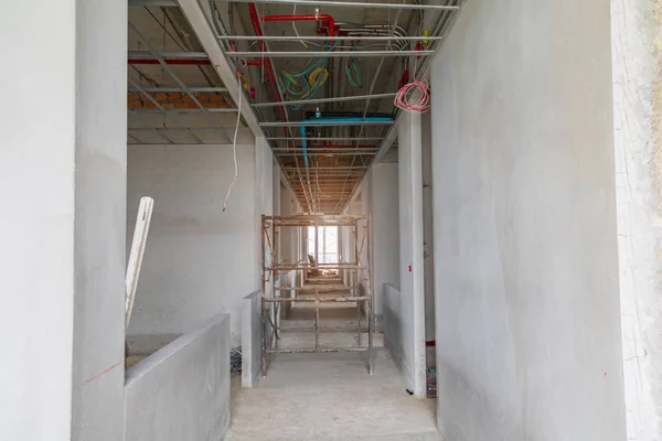 walk way interior and scaffolding in construction building site