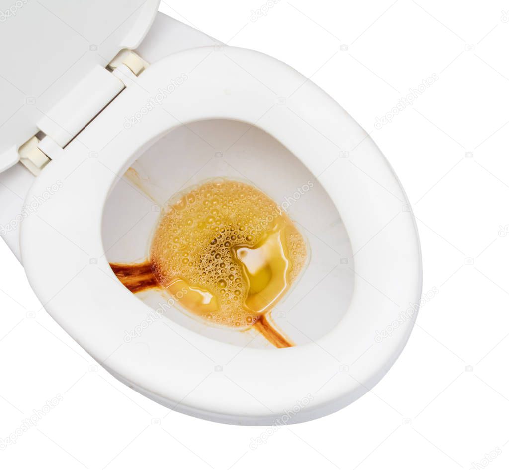 toilet white bowl ceramic full of urine isolated on white background