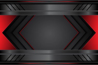 Metal siber ok kırmızı ve siyah çizgi koyu metalik fütüristik teknoloji soyut modern arkaplan. tasarım vektörü illüstrasyonu