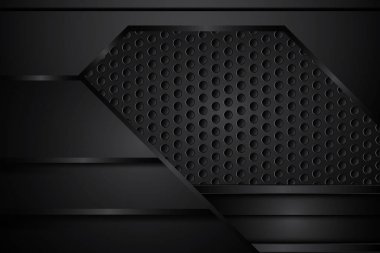 Siyah ağ desenli soyut metal koyu arkaplanda modern tasarım. vektör illüstrasyonu