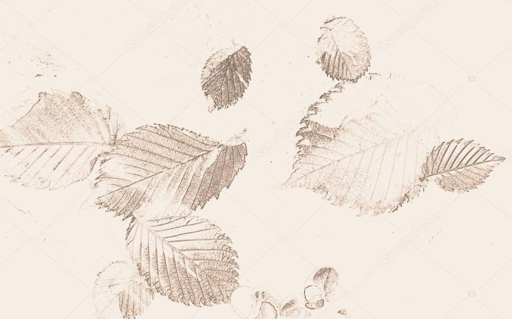 illustrated soft autumn background with leaves in light brown tones