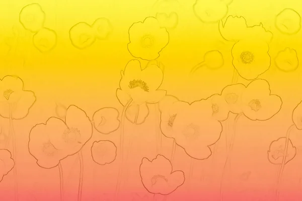 illustrated background with blooms of flowers with gradient in orange and yellow colors