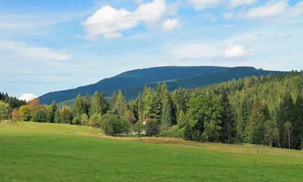 Paysage Montagnes Beskydy Avec Des Collines Couvertes Forêts Épinettes Une — Photo